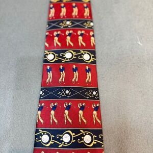 Woodward Vintage Red Silk Golf Tie Novelty Golfer Sports Theme Necktie